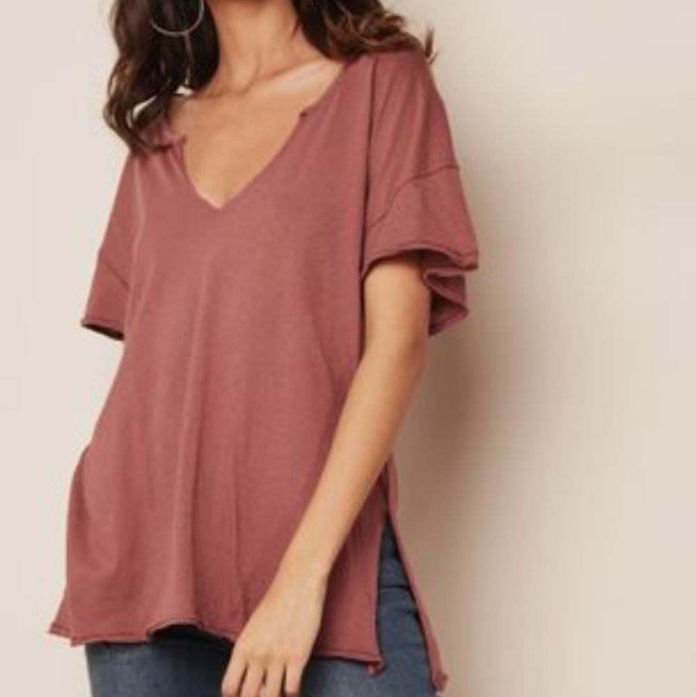 Free People We The Free Lilly Side Tie Tee In Wine